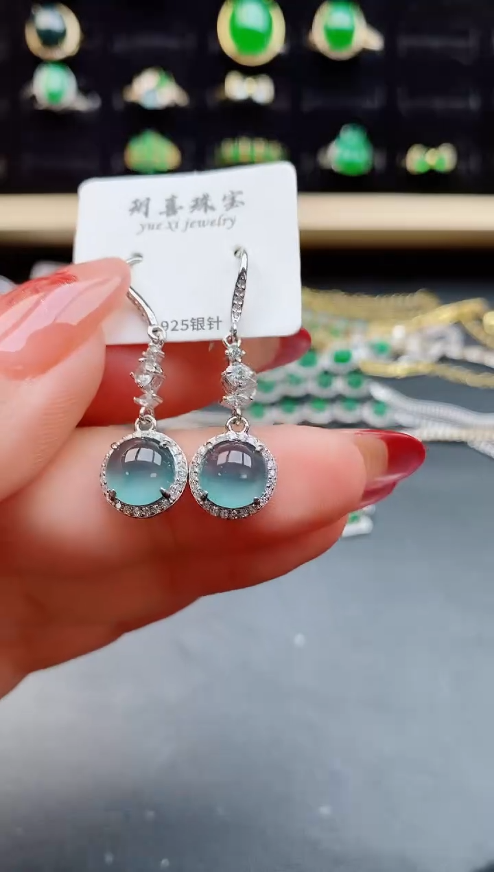 【闪购商品】翡翠耳饰银S925镶嵌585080
