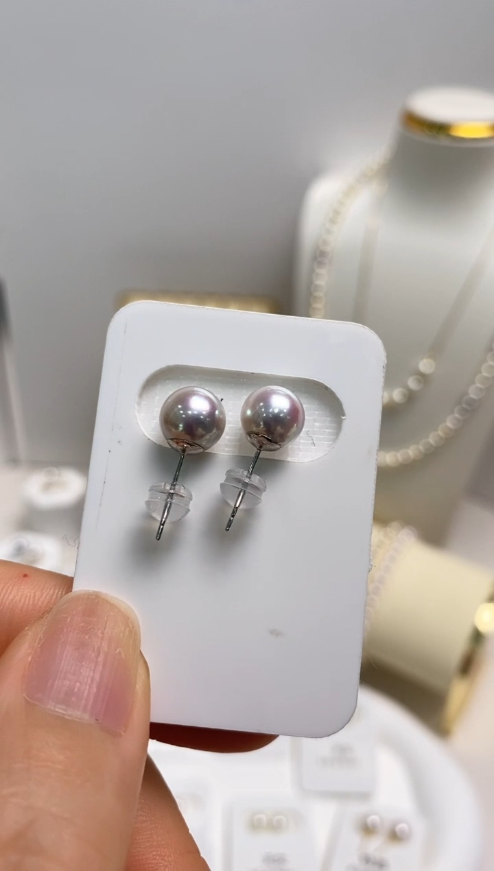 【闪购商品】海水珍珠耳钉18K金镶嵌真多麻7.5-8.0耳钉