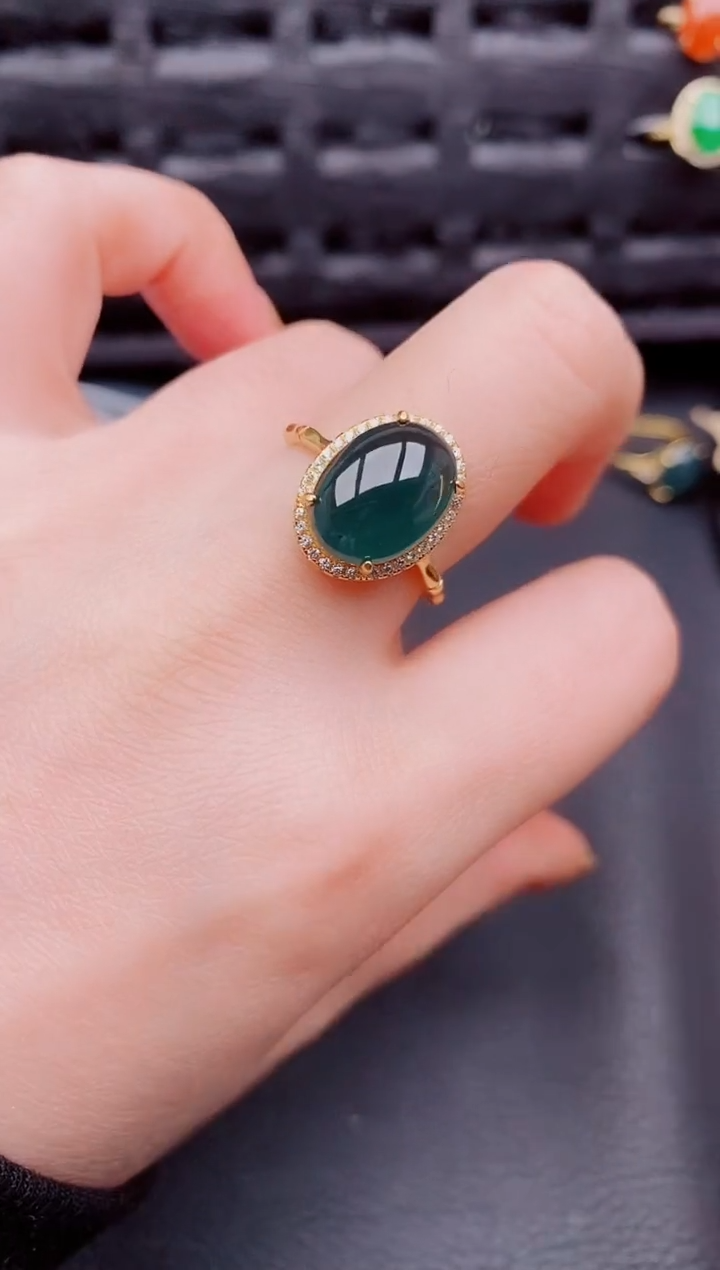 【闪购商品】翡翠戒指银S925镶嵌天然a货翡翠614