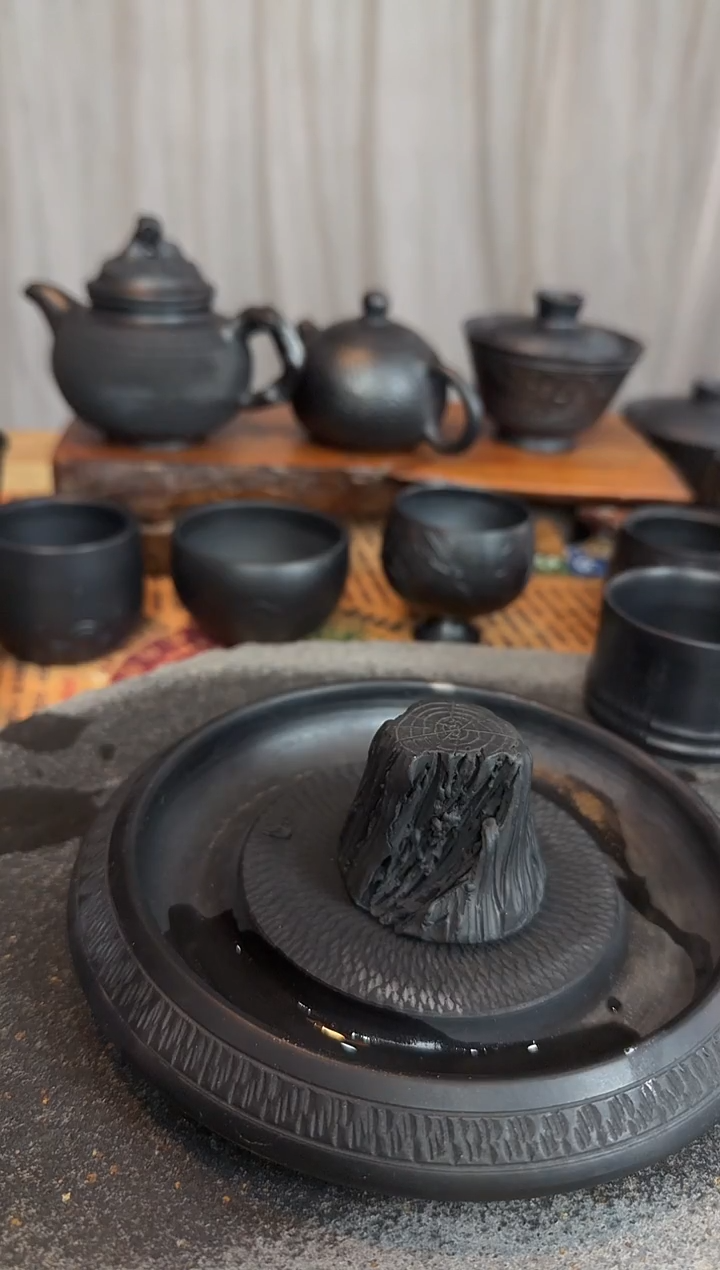 神农黑陶仿树纹盖置