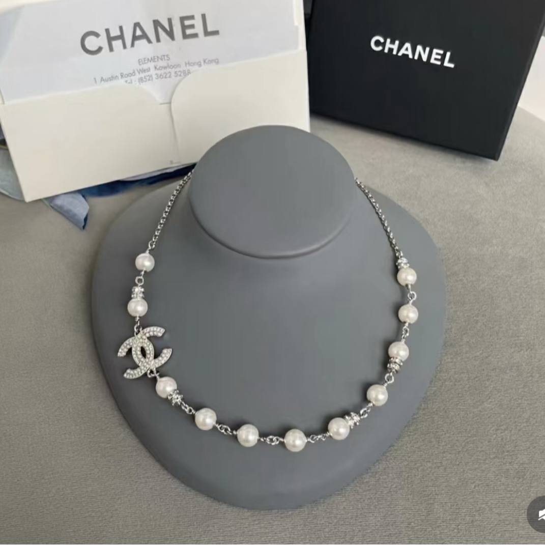 全新未使用 Chanel/香奈儿 3月活动 24S水钻珍珠双C 珍珠项链合金