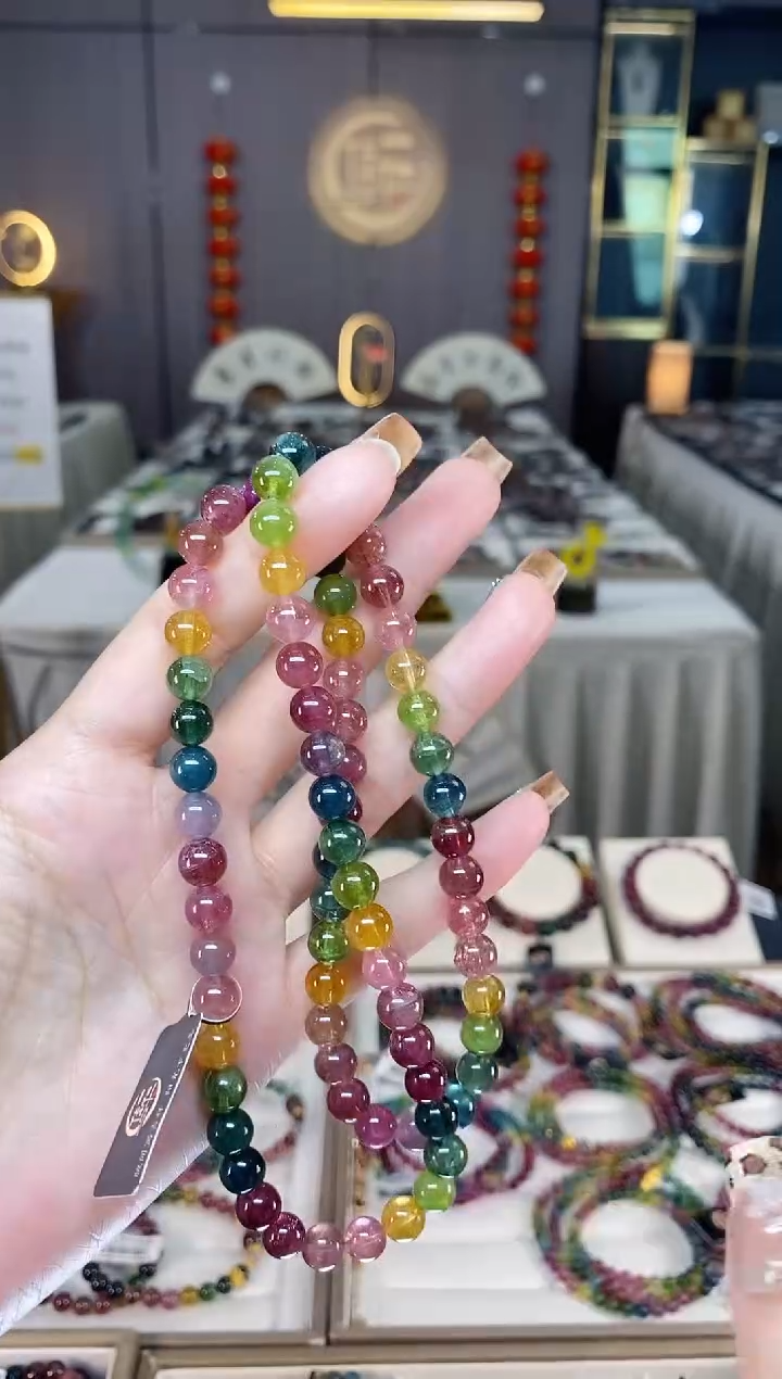 未镶嵌老矿碧玺彩虹三圈手串7mm+碧玺dan多样性发货一条