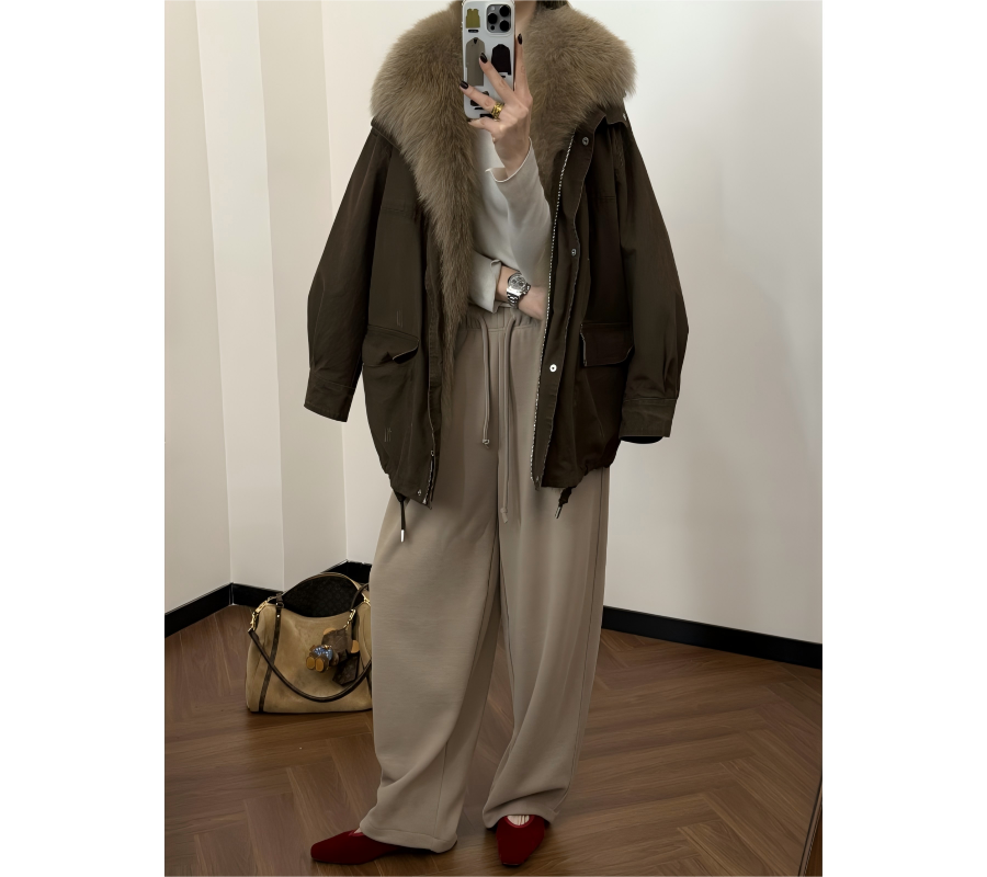 【野兽派】重磅长条狐狸大毛领牛仔派克白鹅绒服* 25DK1203
