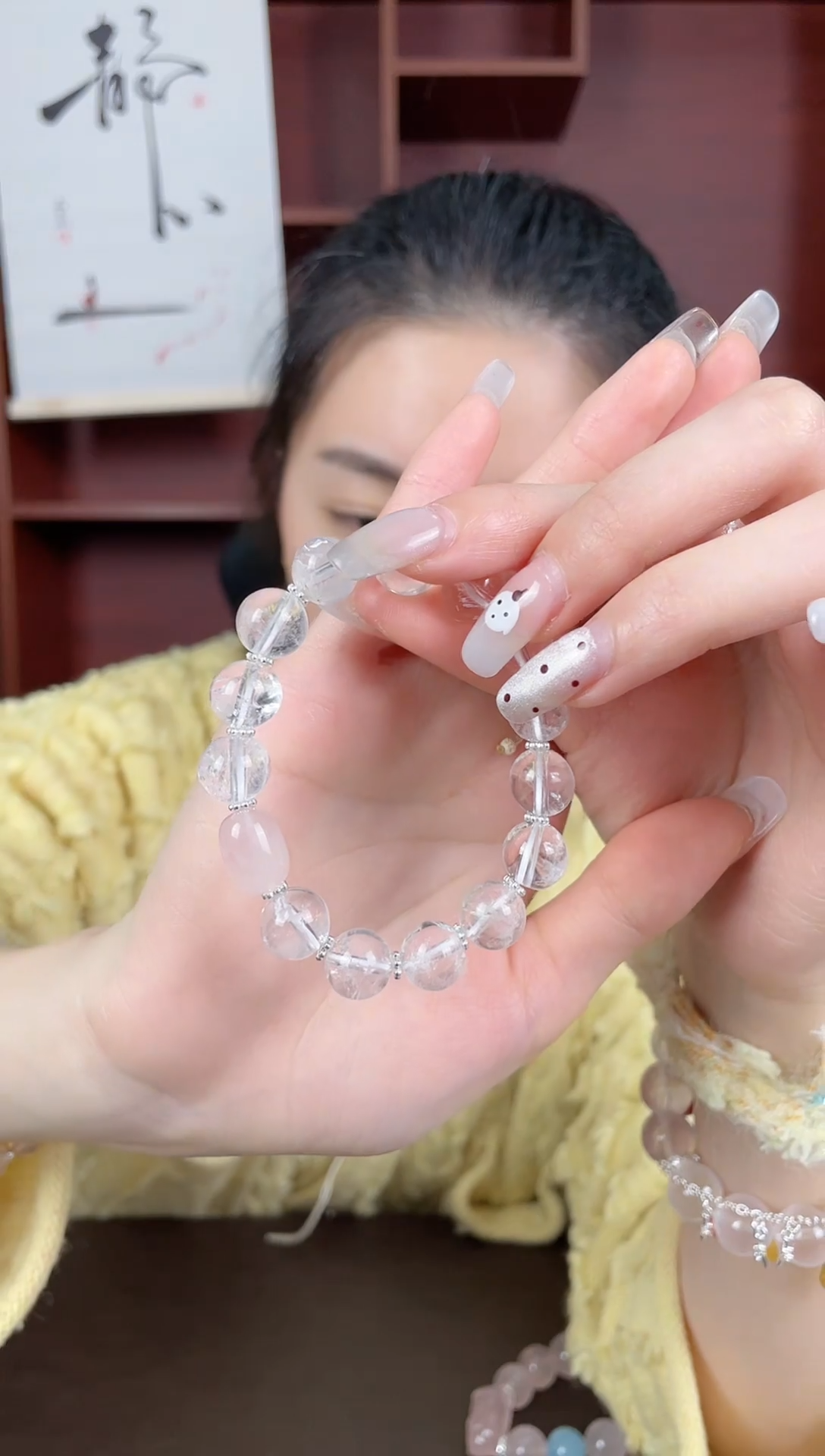 【闪购商品】水晶手镯银S925镶嵌白水粉