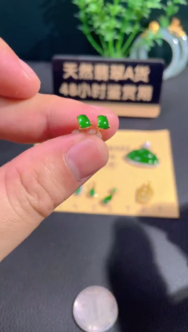 颈饰18K金镶嵌翡翠耳钉