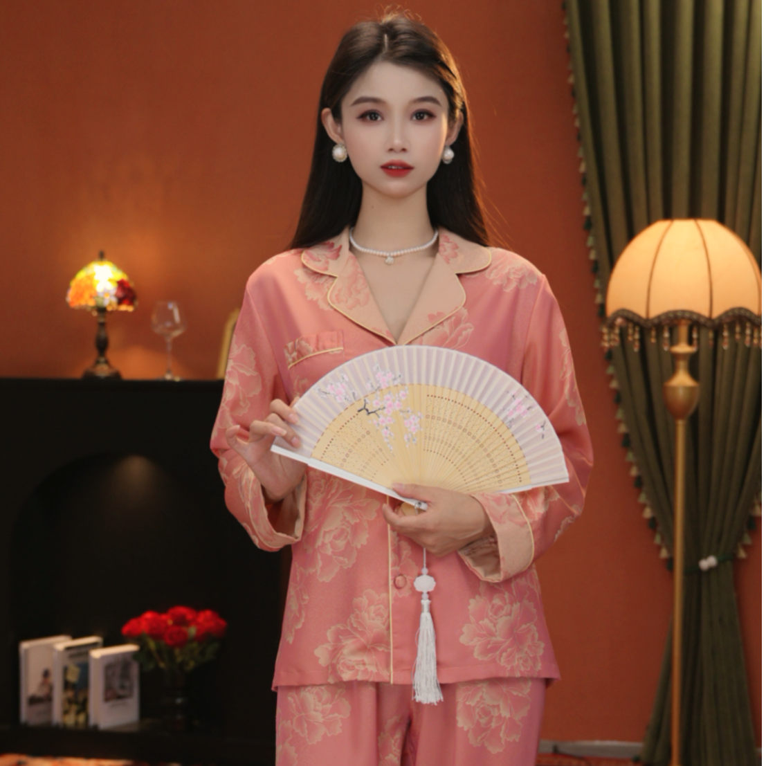 【晨晨家】2025夏季新款舒适透气提花翻领女士睡衣家居