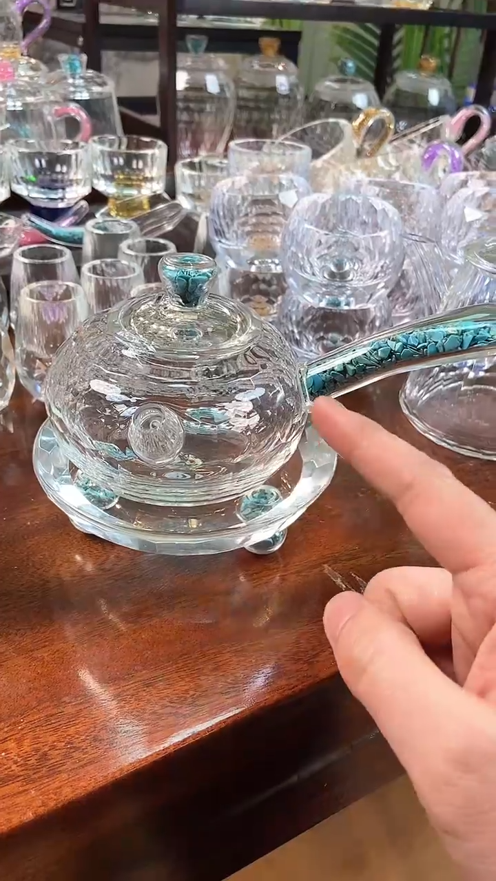 【闪购商品】玺宴新款水晶侧把壶绿松石+B款壶承绿松石