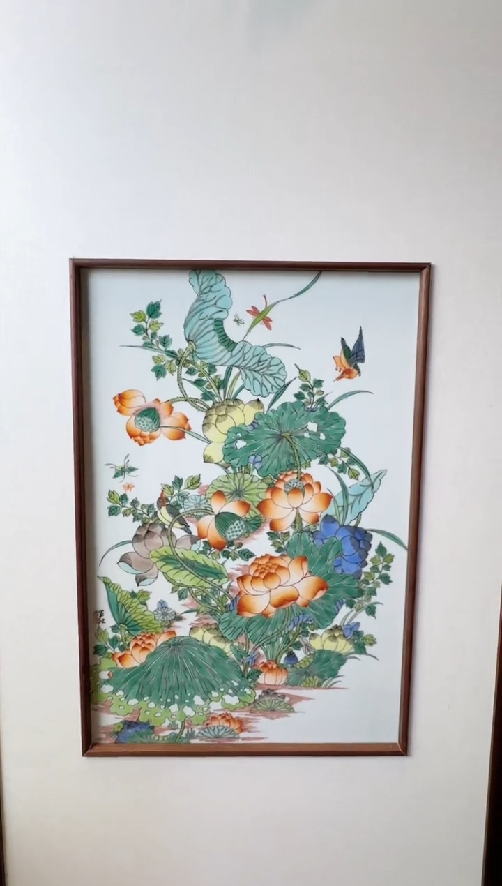 瓷片古彩花鸟瓷板画带收藏证书