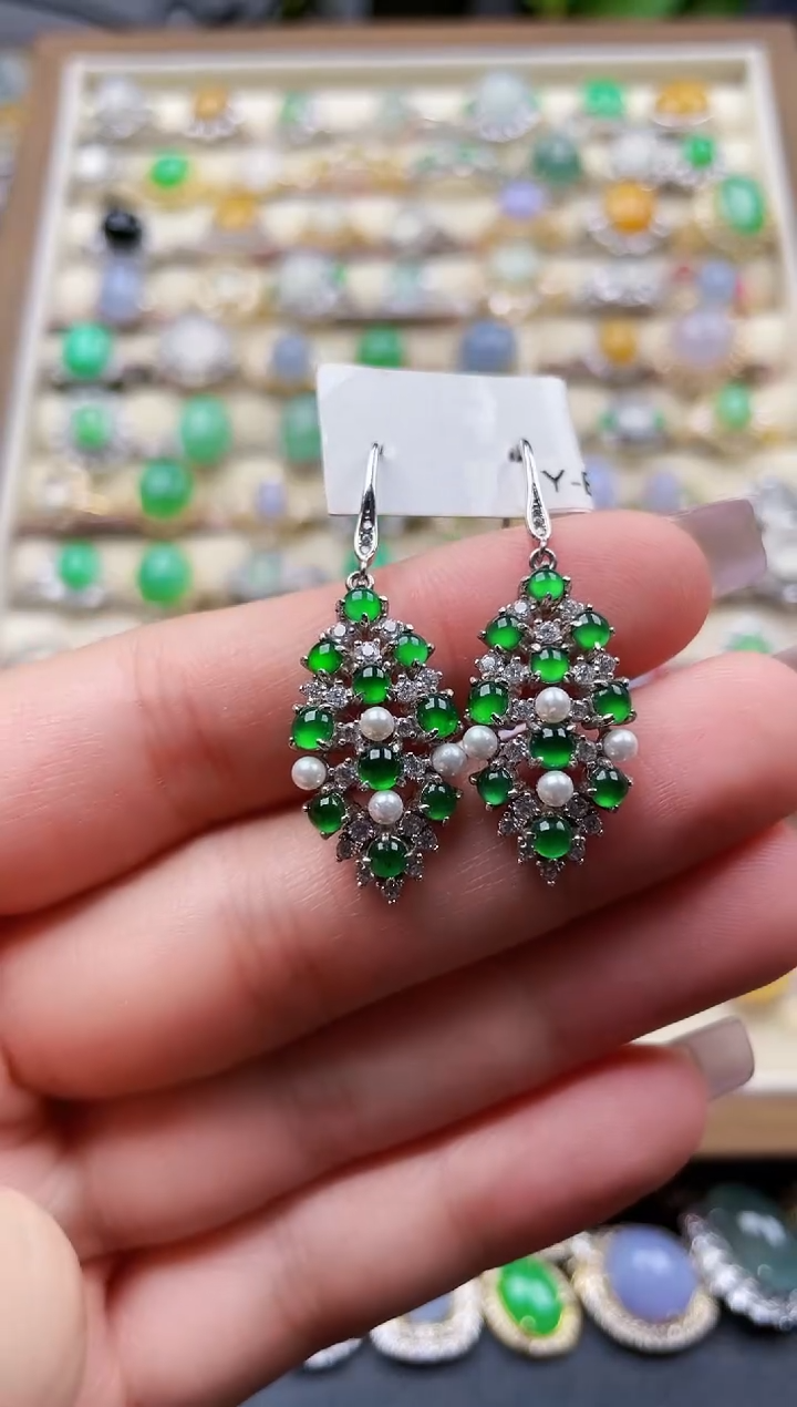 银S925镶嵌翡翠耳饰77