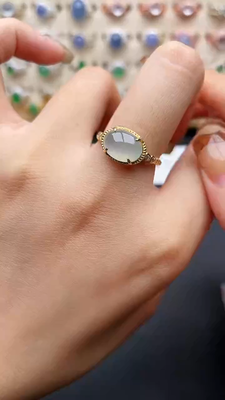 翡翠戒指银S925镶嵌一物一证一礼盒