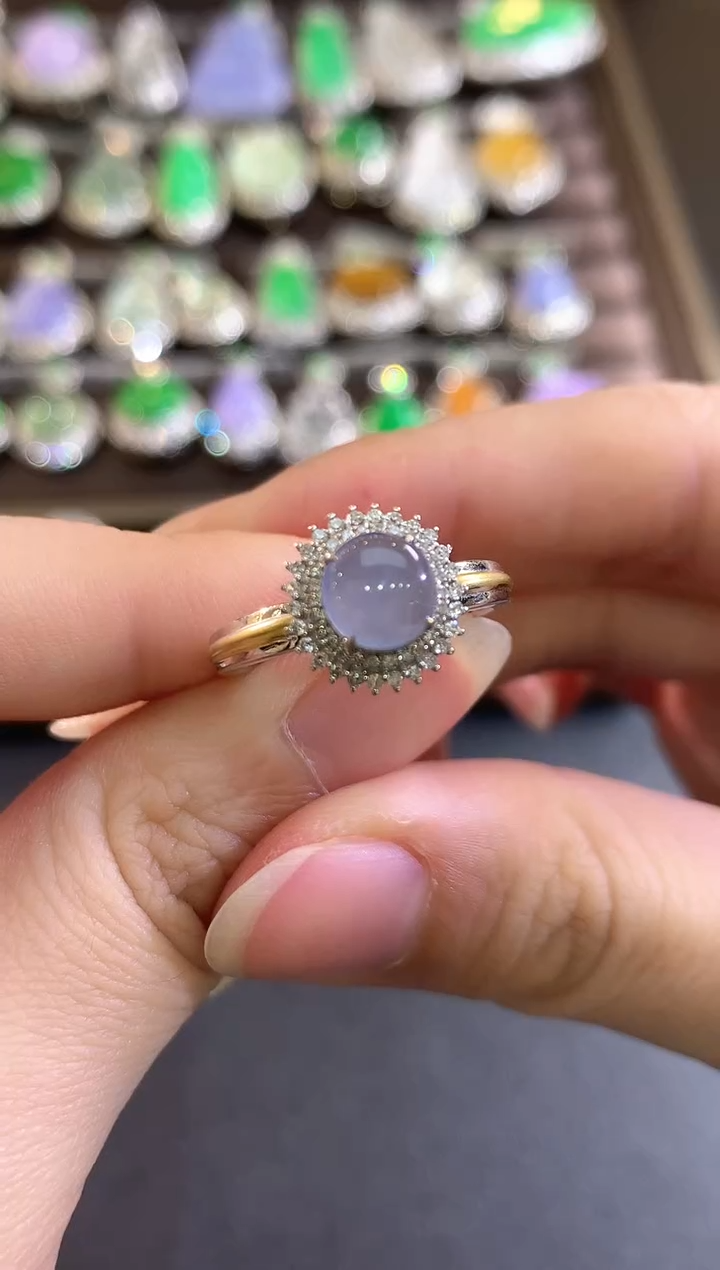 18K金镶嵌戒指翡翠d69 紫货有色差