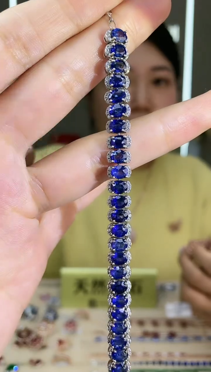 【闪购商品】蓝宝石手链银S925镶嵌手链