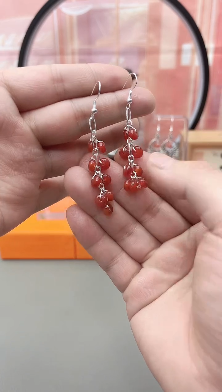 银S925镶嵌耳坠玛瑙/玉髓h701