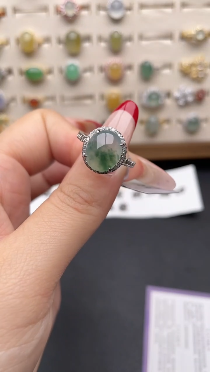 【闪购商品】翡翠戒指银S925镶嵌一物一证一礼盒