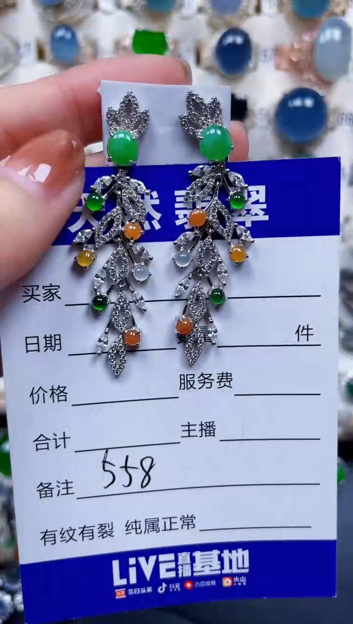 银S925镶嵌翡翠耳饰558