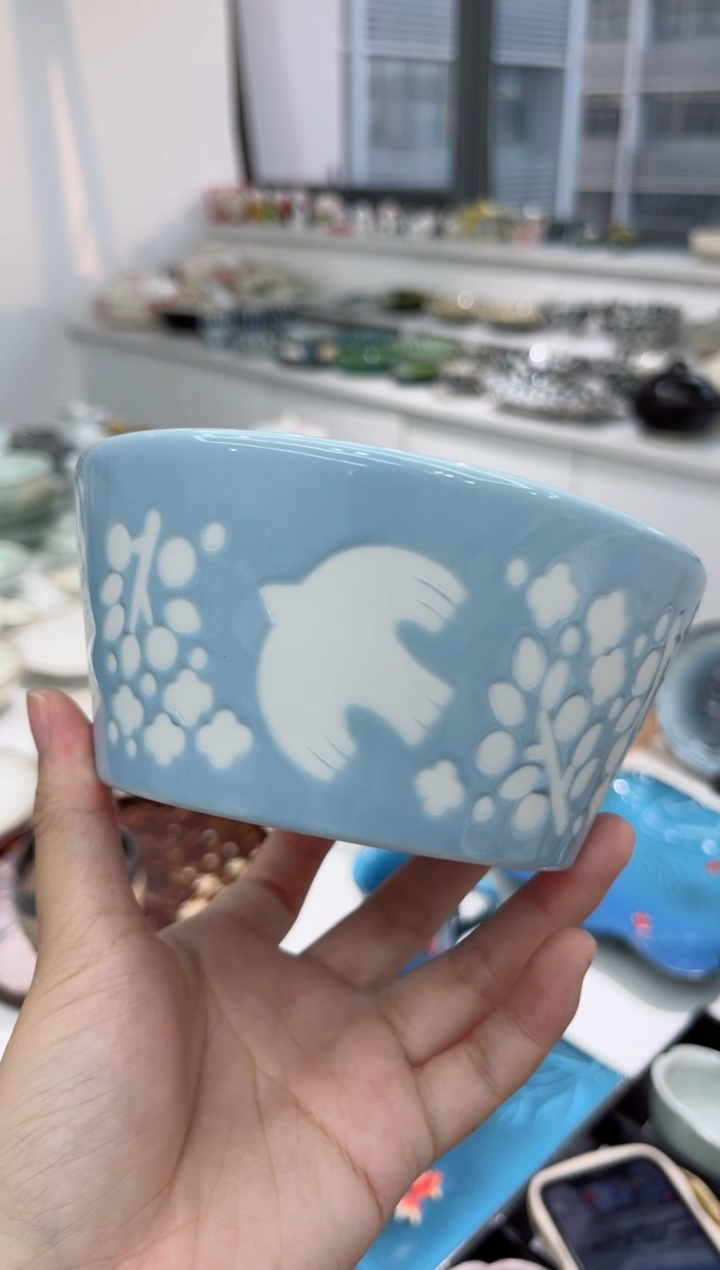 【闪购商品】瓷片飞鸟平底碗（浅蓝）