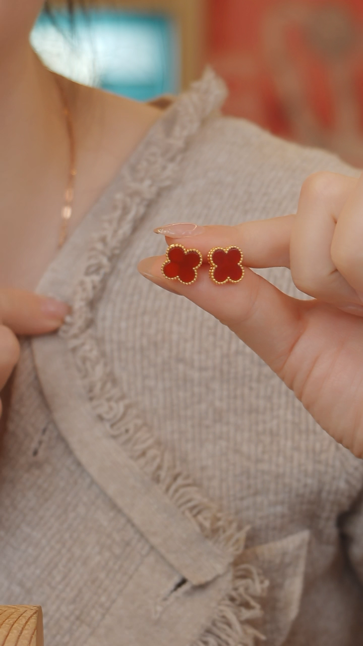 【闪购商品】玛瑙/玉髓耳饰18K金镶嵌耳钉