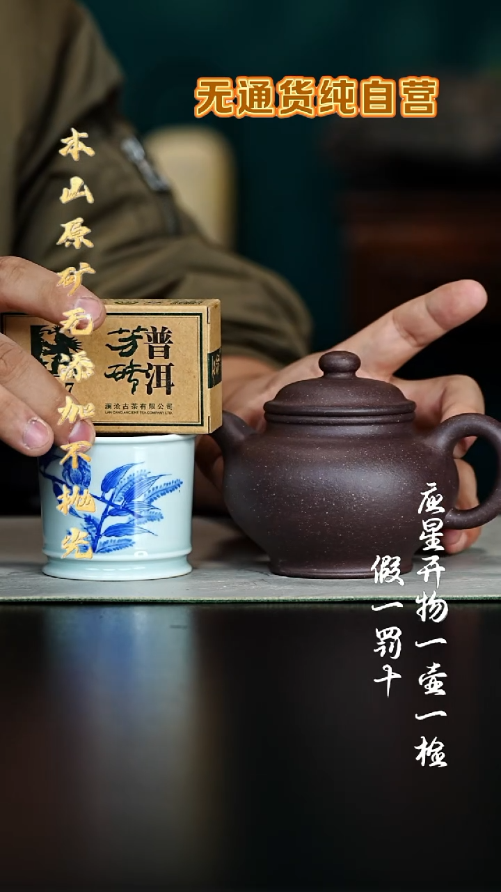 茶壶紫砂大水潭 天青全手工掇只 1生普 1单翠杯