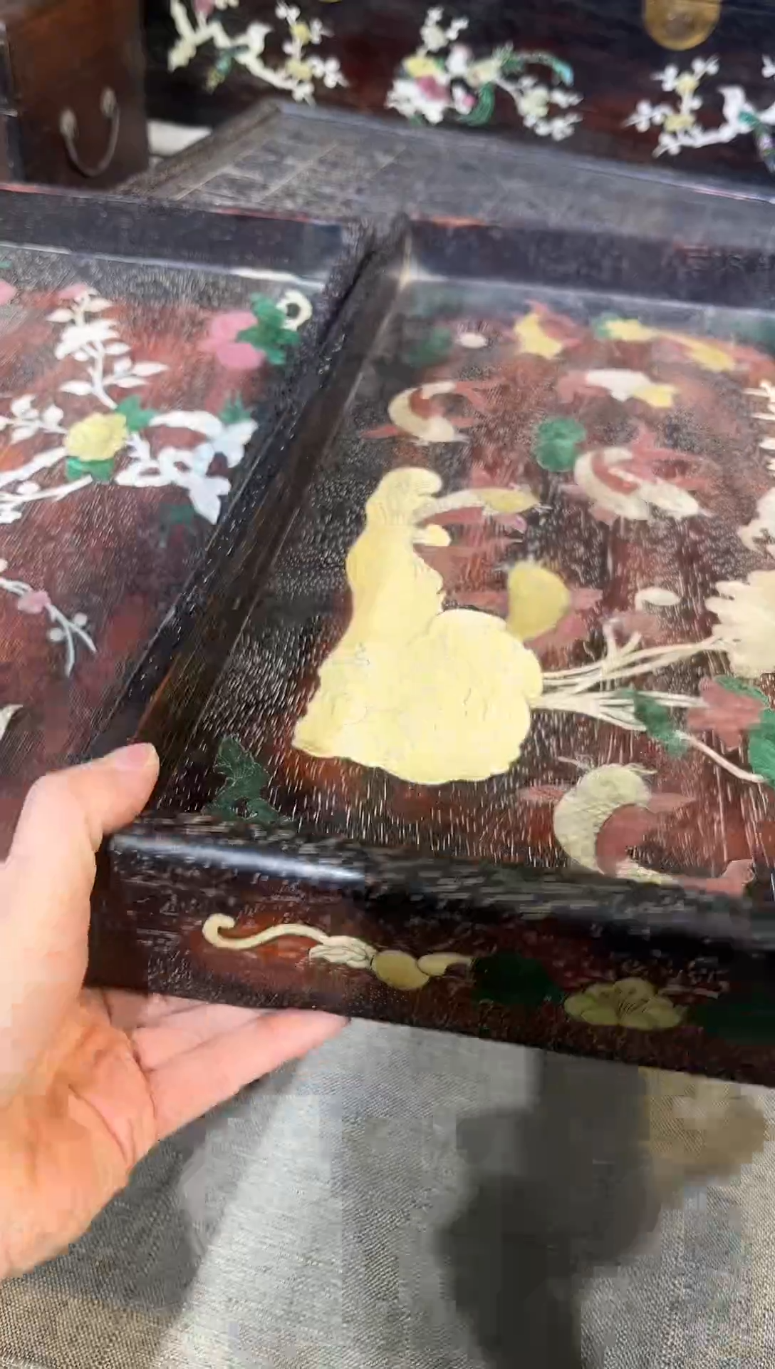 木龙*紫檀镶嵌茶海一对