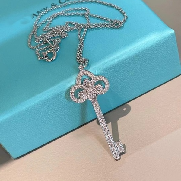 99新 Tiffany & Co./蒂芙尼 小花6欢 鸢尾花 满钻钥匙 项链
