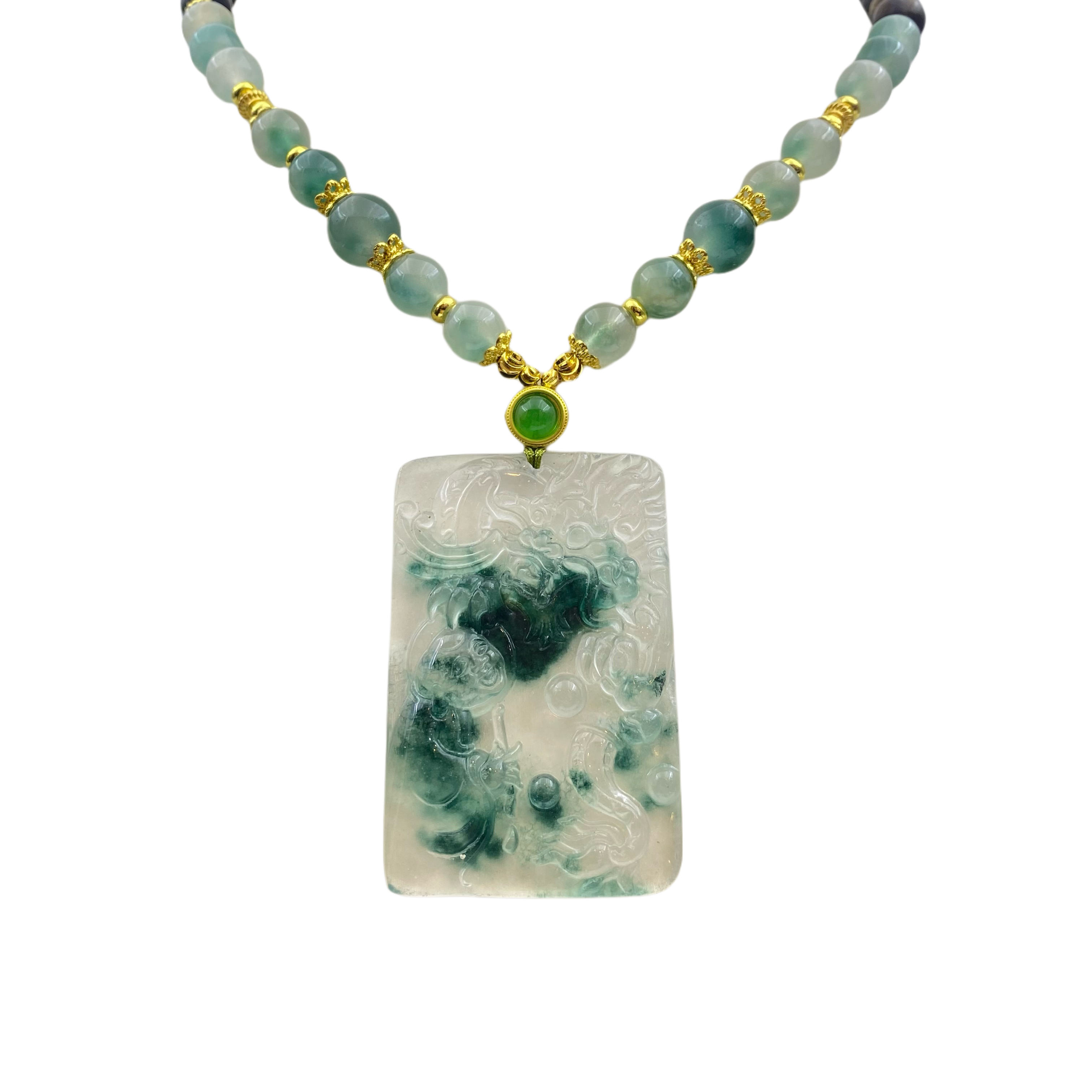 国风雕花祥龙无事牌项链天山翠X743X合金