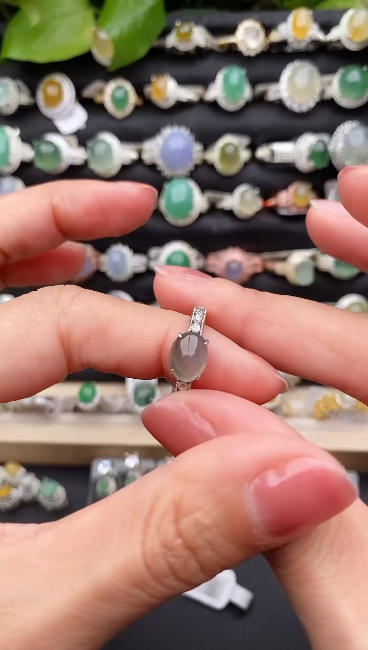 【闪购商品】翡翠戒指银S925镶嵌缅甸天然A货翡翠33   3-