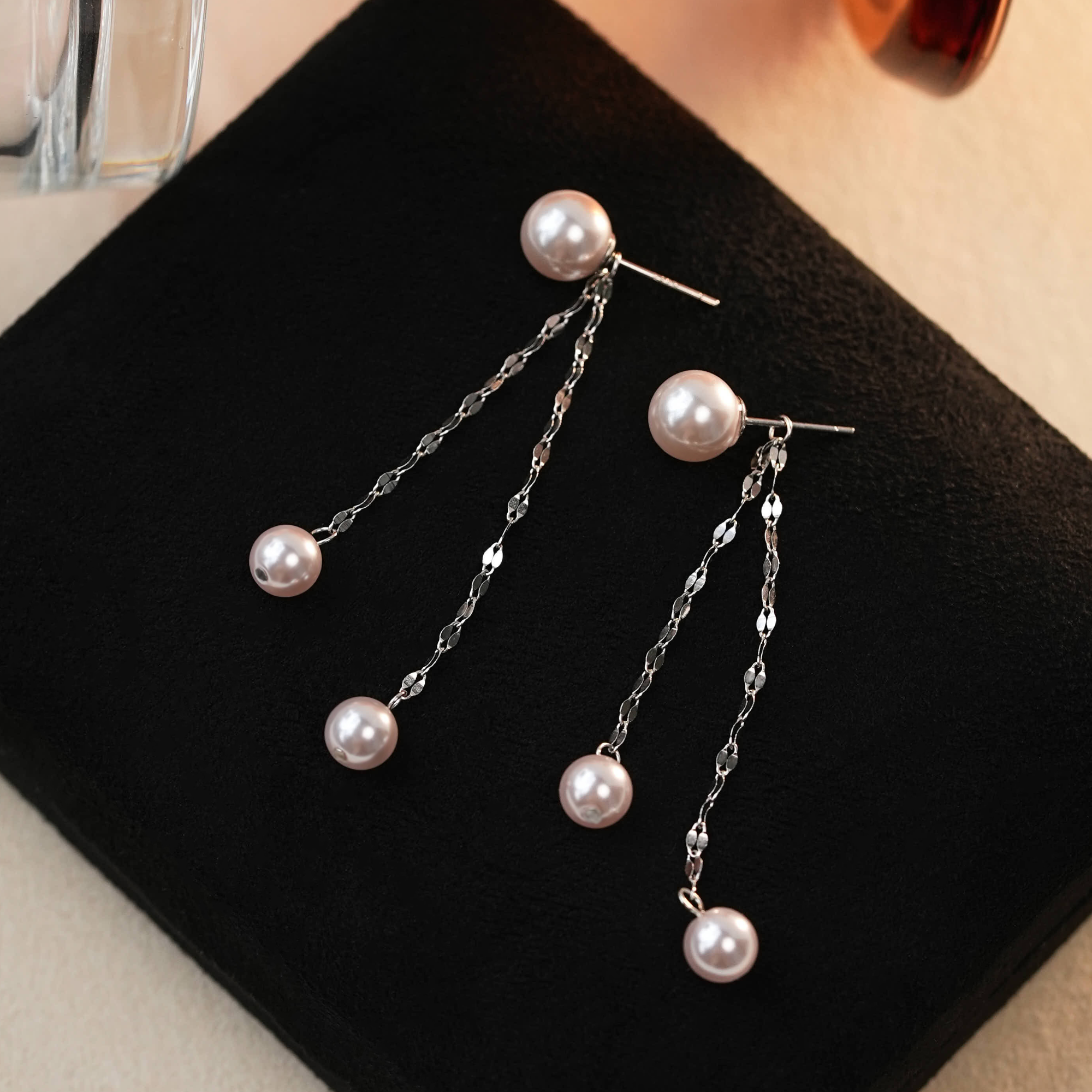 研初 925银耳饰 爆闪嘴唇链流苏耳钉两戴长款仙气时尚女款耳环