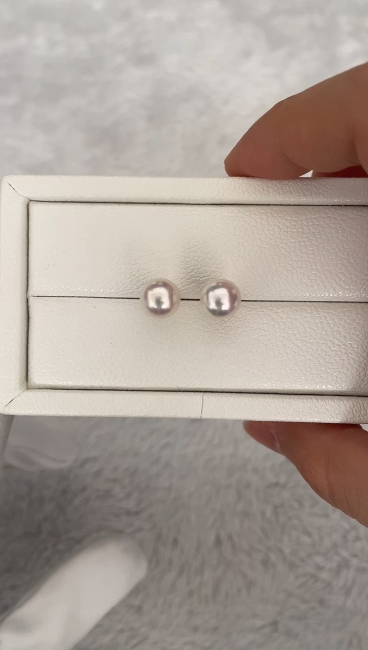 银S925镶嵌耳钉海水珍珠AK素钉8.5-9mm