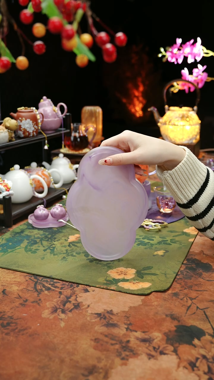 【闪购商品】紫色水晶琉璃壶承干泡垫