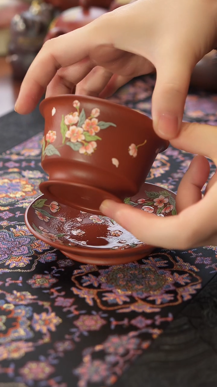 茶壶紫砂大红袍桃花杯