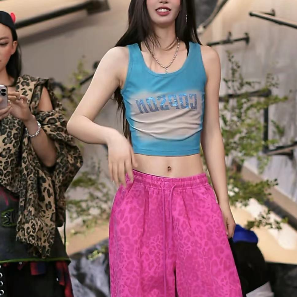 修身型宽松型嘻哈风背心吊带短款运动复古印花欧美性感百搭时尚