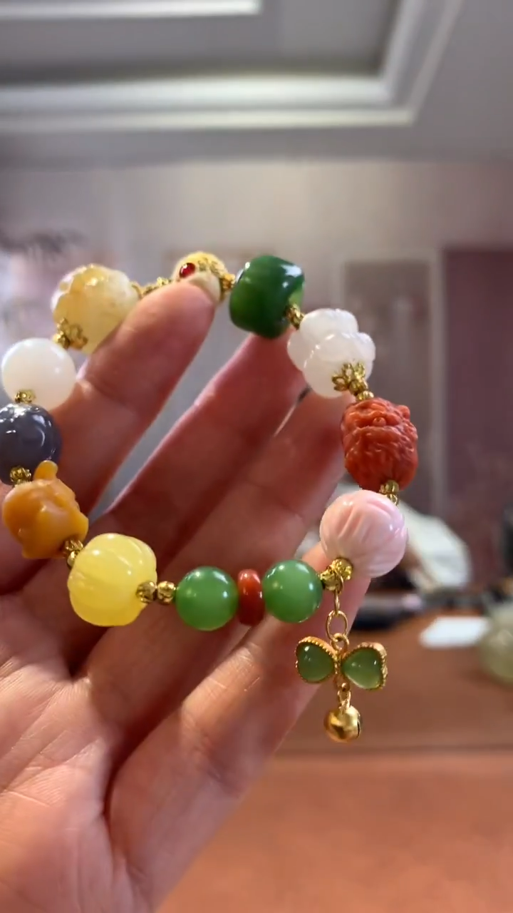 未镶嵌和田玉挂件多宝手串