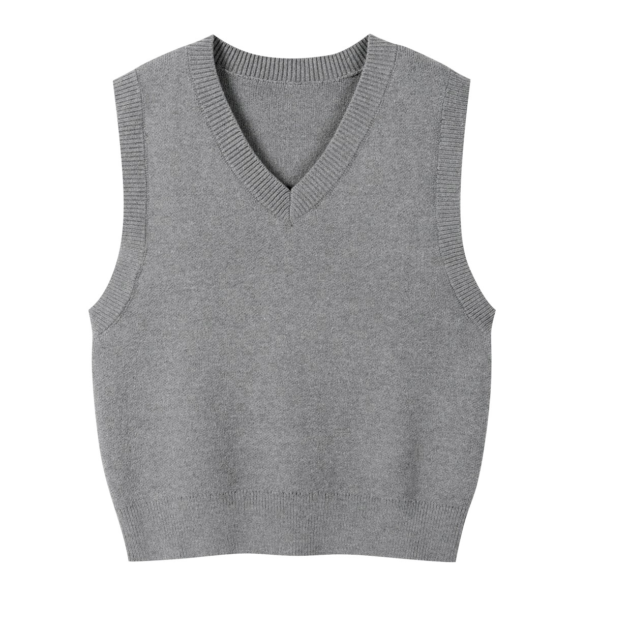 羊城故事-复古灰色v领背心女2025新款宽松无袖马甲上衣Y50853221