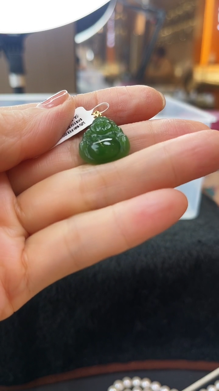 【闪购商品】和田玉吊坠18K金镶嵌花扣佛公 