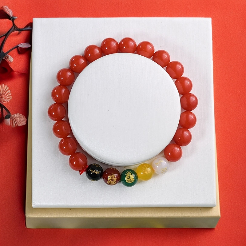 天然玛瑙配五路财神手串（多样性发一）