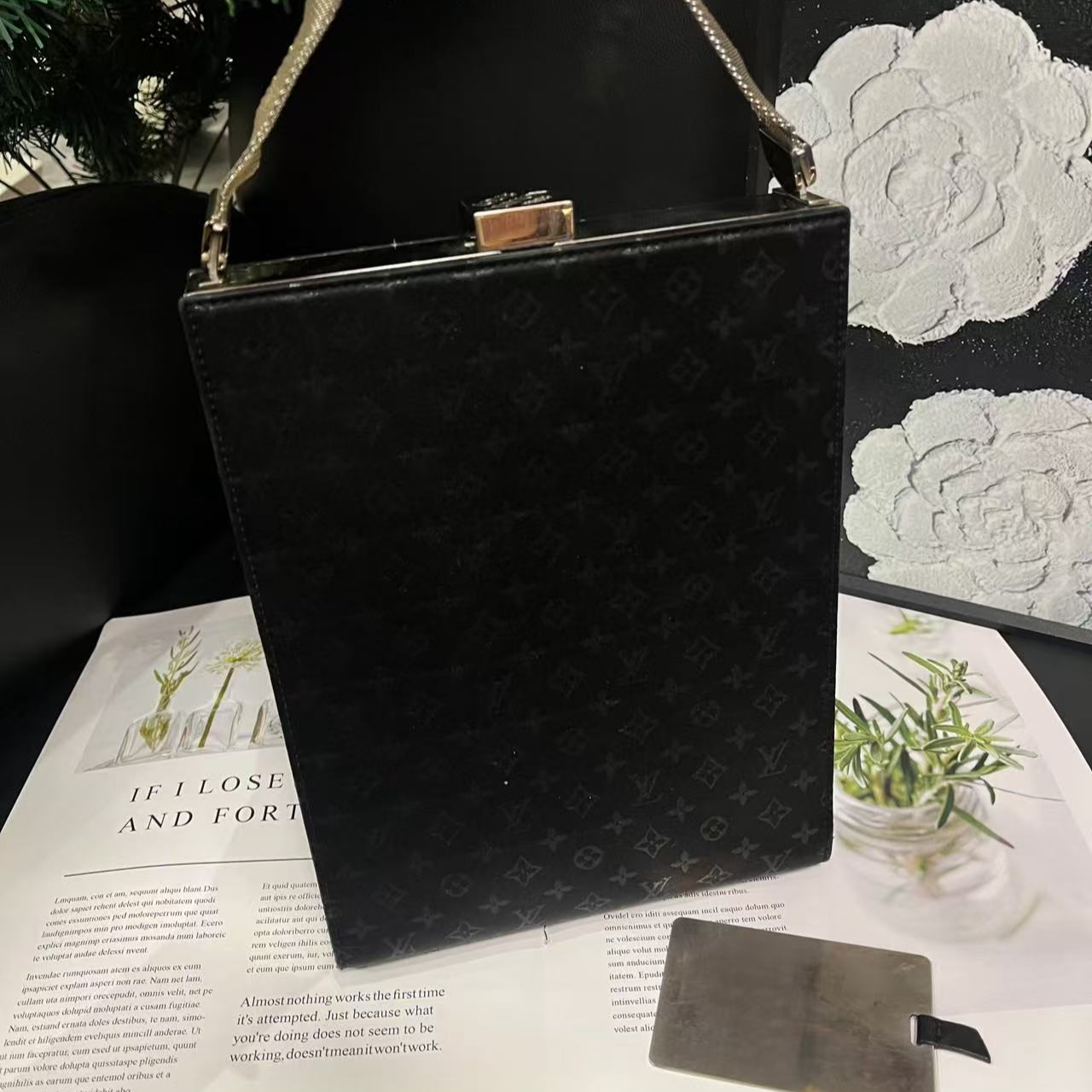95新 LouisVuitton/路易威登 千禧黑色缎面晚宴手提包G8264