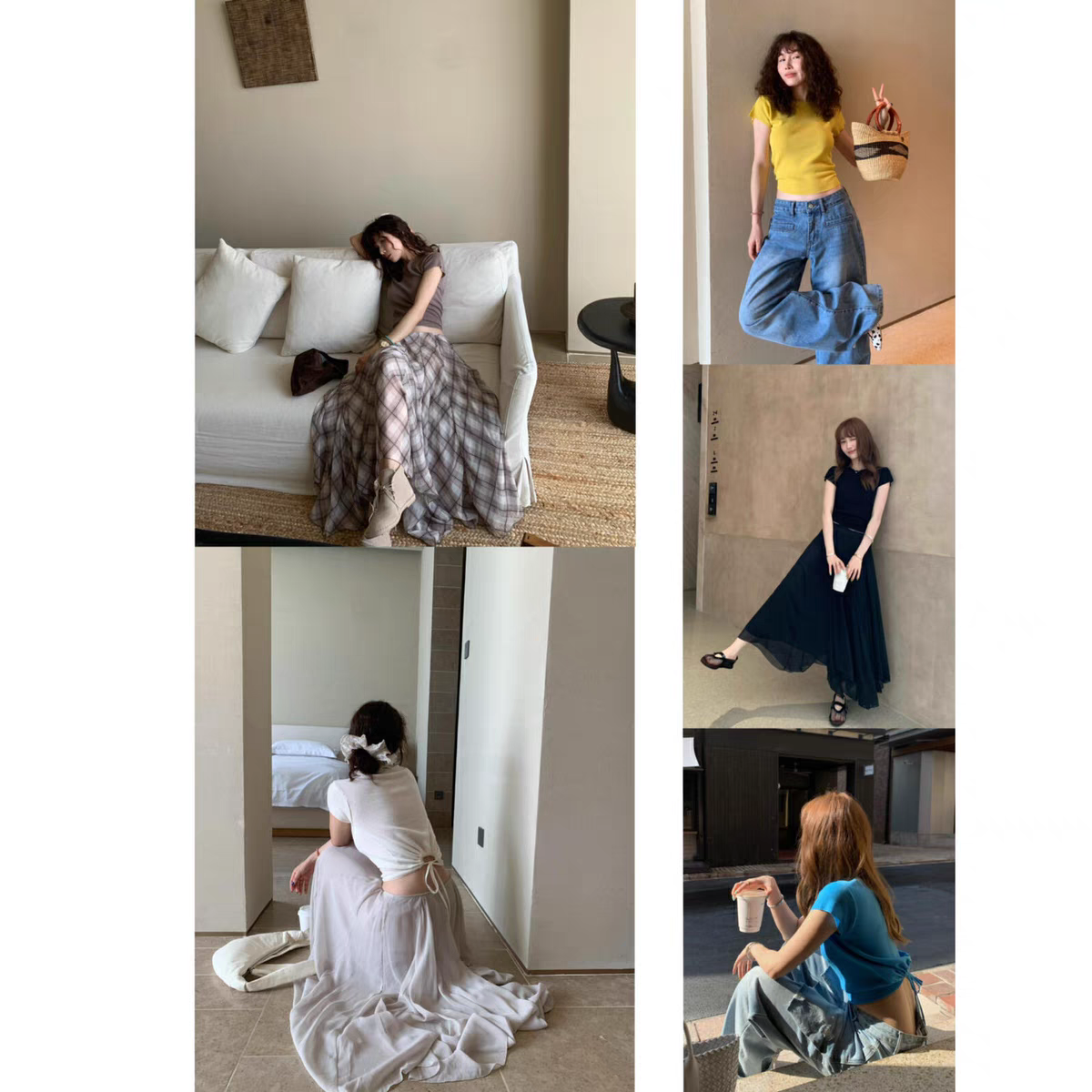 后绑带短袖针织衫4057