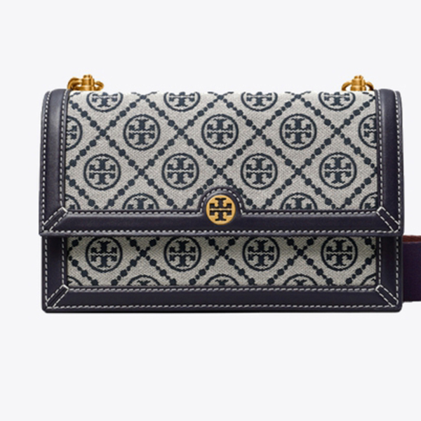 99新 TORY BURCH/汤丽柏琦 专柜T MONOGRAM小号海军蓝风琴包077