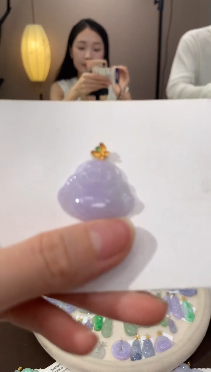 翡翠18K金镶嵌颈饰天然缅甸a货翡翠
