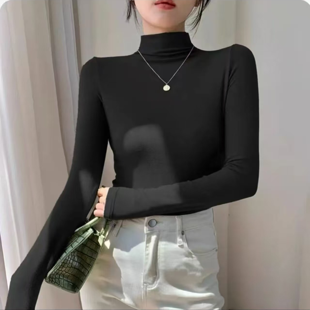 2025秋冬新款半高领打底衫修身显瘦百搭长袖