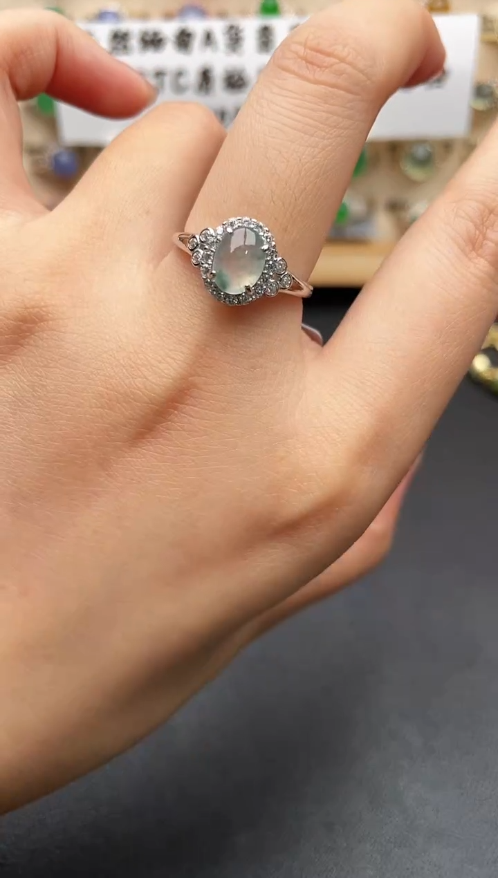 银S925镶嵌戒指翡翠一物一证一礼盒