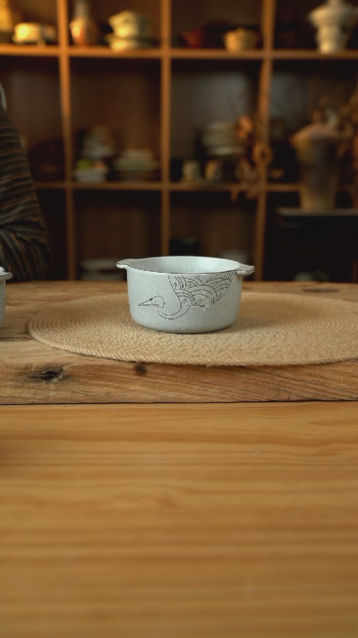 325新品雕刻系列的双耳早餐碗1个（鹤）