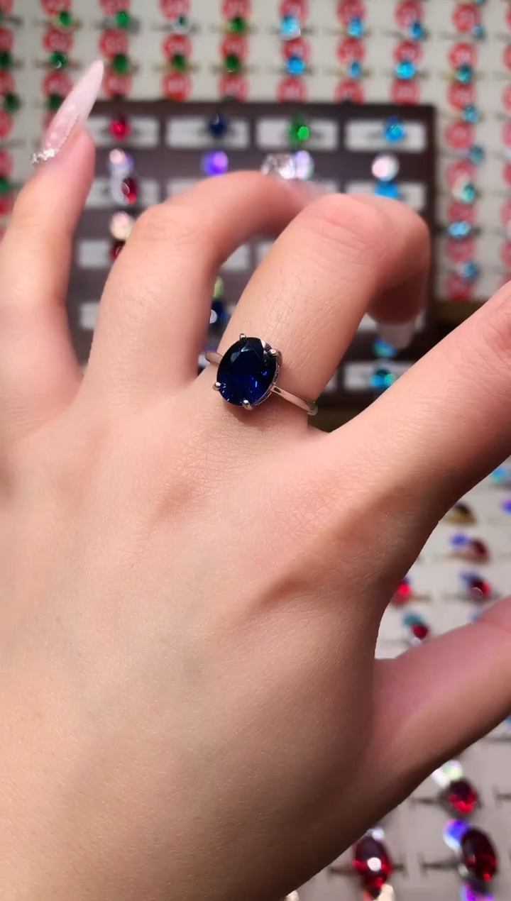 戒指蓝宝石银S925镶嵌8*10 银托