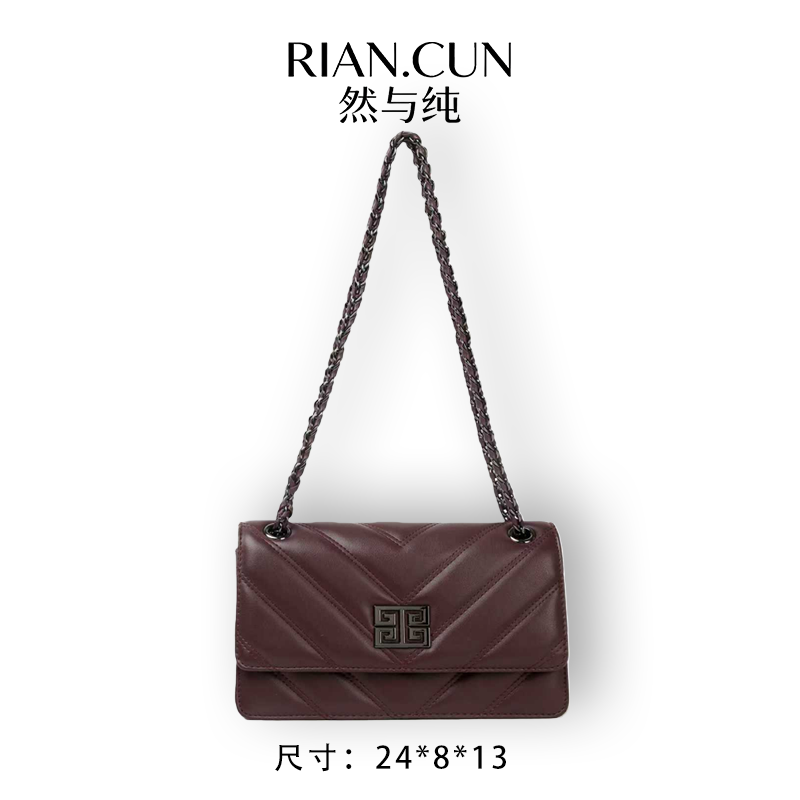 RAIN.CUN冬季2025新款轻奢设计单肩斜挎女包 SKL-7781-咖啡色