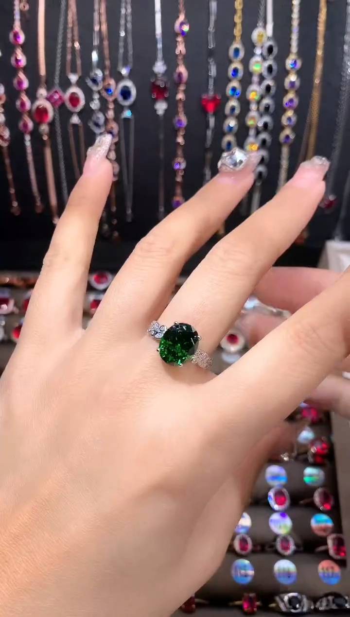 戒指透辉石银S925镶嵌银色911