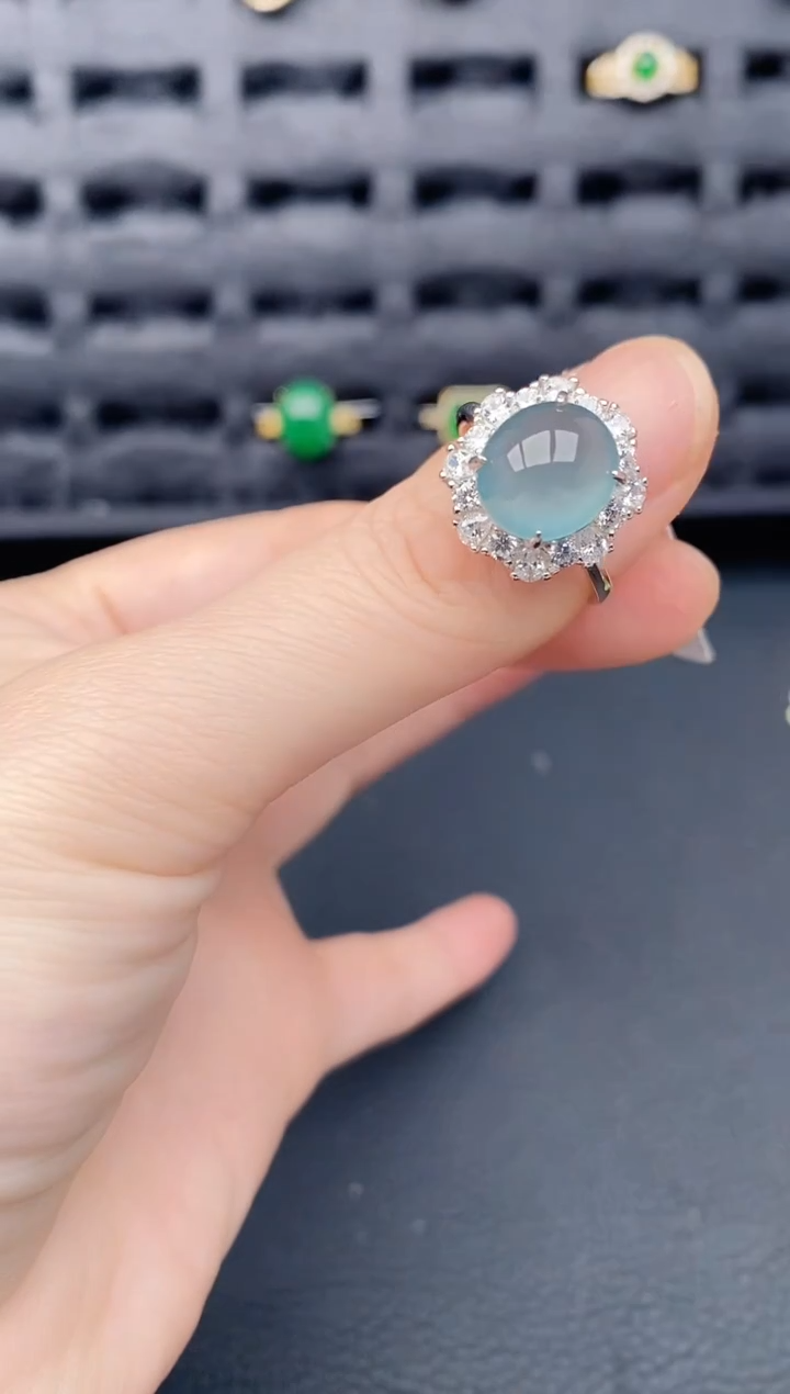 银S925镶嵌戒指翡翠天然a货翡翠317