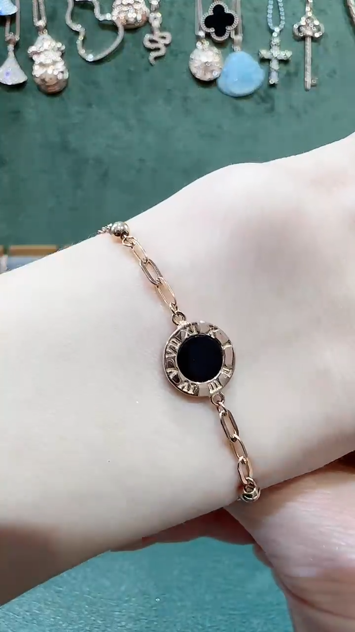 【闪购商品】玛瑙/玉髓手链18K金镶嵌18K金黑白饼手链