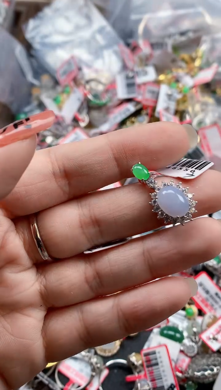 银S925镶嵌戒指翡翠天然A货缅甸翡翠