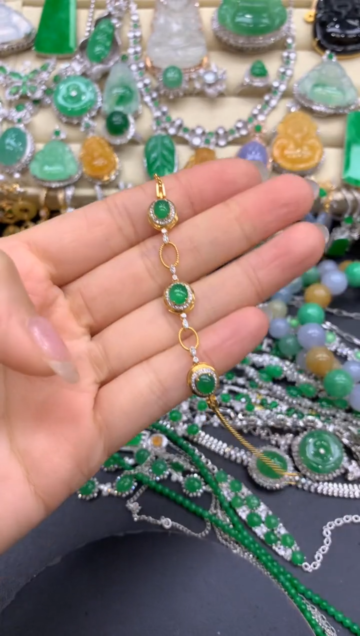 【闪购商品】翡翠手链18K金镶嵌379-中国好珍宝