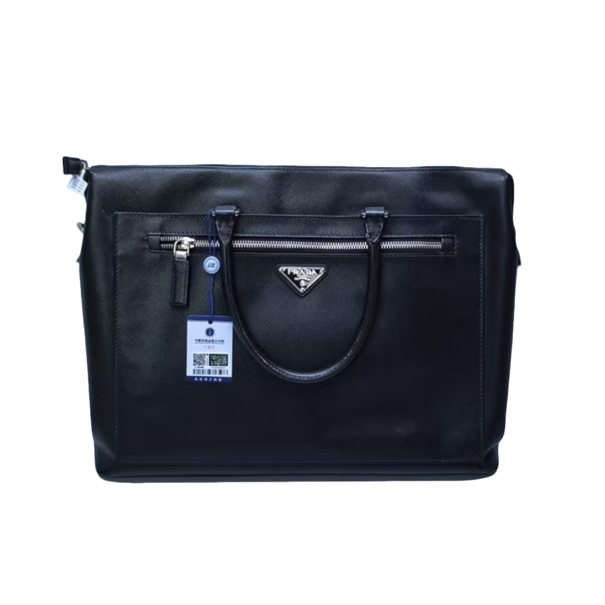 95新 Prada/普拉达 普拉达经典全皮黑色正标公文包（303）